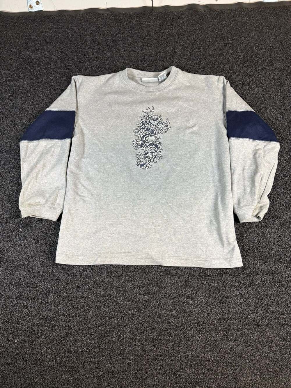 Vintage Canyon River Blues Dragon Graphic Long Sleeve Shirt Size Medium Grey